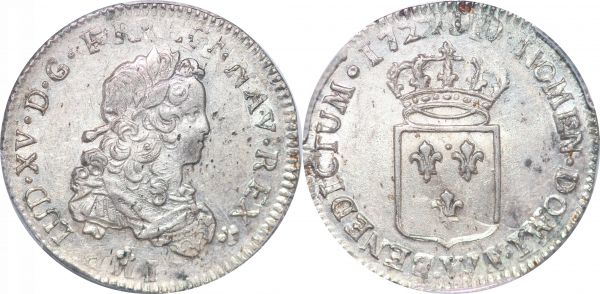 France 1/3 Ecu Louis XV 1722 W Lille Argent Silver PCGS AU55