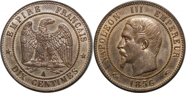 France 10 Centimes Napoléon III 1856 A Paris PCGS MS64