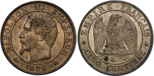 France 5 Centimes Napoléon III 1856 K Bordeaux PCGS MS63