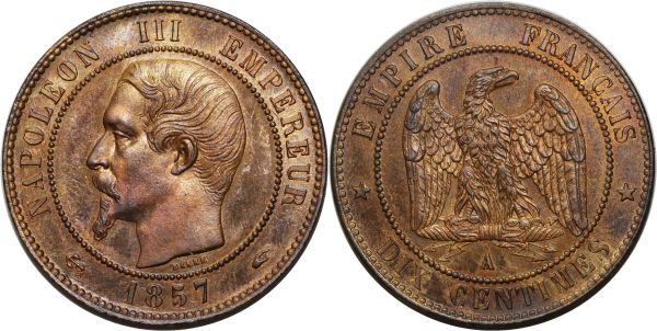 France 10 Centimes Napoléon III 1857 A Paris PCGS MS65