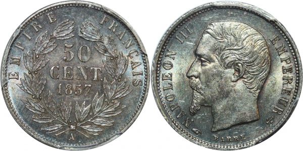 France 50 Centimes Napoléon III 1857 A PCGS MS63