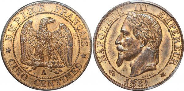 France 5 Centimes Napoléon III 1861 A Paris PCGS MS64