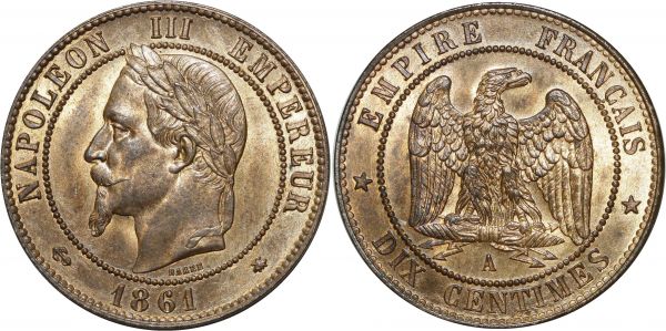 France 10 Centimes Napoléon III 1861 A Paris FDC PCGS MS64