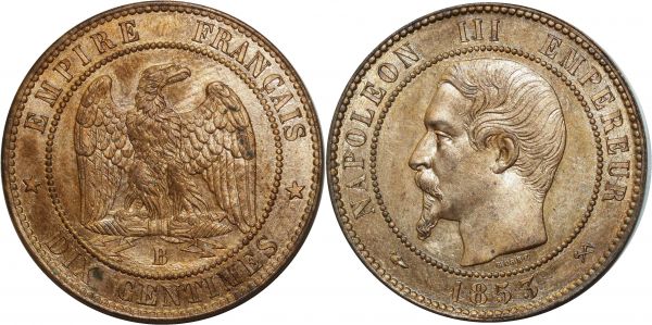 France 10 Centimes Napoléon III 1862 A Paris PCGS MS64