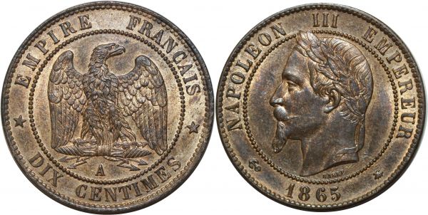 France Finest 10 Centimes Napoléon III 1865 A Paris SPL PCGS MS64