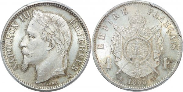 France 1 Franc Napoléon III 1868 A Paris Silver PCGS MS64+ 