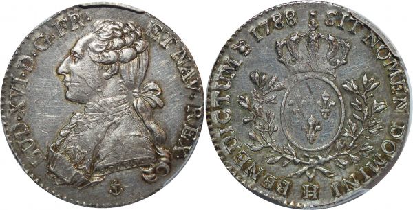 France 1/5 Ecu Louis XVI 1788 H La Rochelle Argent Silver PCGS AU55