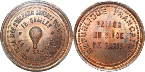 France 10 Centimes Balloon Essai Siège Paris Galilée 1870 PCGS MS65