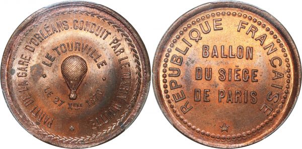 France 10 Centimes Balloon Essai Siège Paris TourVille 1870 PCGS MS64
