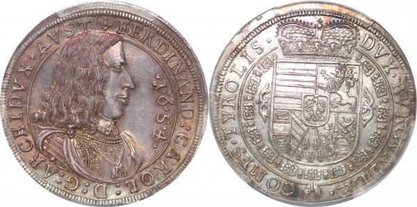 Austria Habsburg Ferdinand Karl 1/2 Thaler 1654 PCGS MS62 