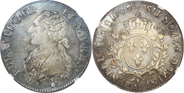 France Ecu Louis XVI 1789 AA Metz Argent Silver NGC VF