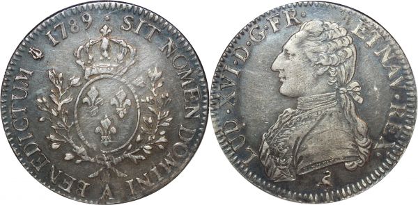 France Ecu Louis XVI 1789 A Paris 2nd Sem Argent Silver NGC XF40 