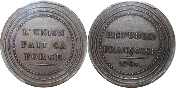 France Convention Rép Francoise 1793 l'union fait la force PCGS SP62