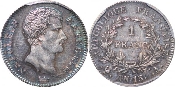 France 1 Franc Napoleon Empereur Calendrier An 13 A Paris Silver PCGS AU