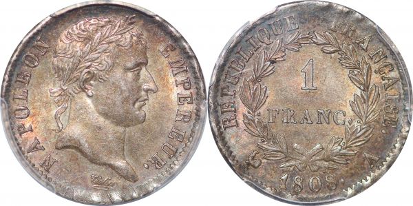 France 1 Franc Napoléon I 1808 A PCGS MS62 