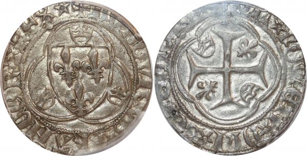 France Louis XI 1461 - 1483 Petit Blanc à La Couronne PCGS AU55