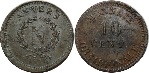 France 10 Centimes Anvers à l'N Frappe 1814 WOLSCHOT PCGS MS62 