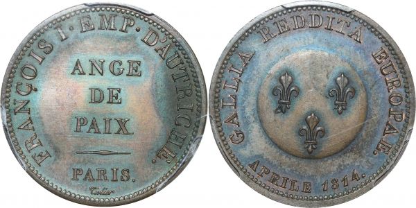 France Essai 2 Francs François Ier d’Autriche Ange de Paix 1814 PCGS SP64