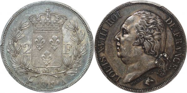 France 2 Francs Louis XVIII 1817 A Paris Argent Silver PCGS MS62