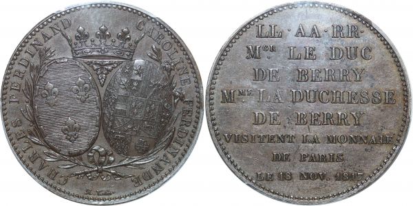 France 5 Francs Essai Caroline-Ferdinande Duchesse Berry 1817 PCGS SP61