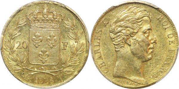 France 20 Francs Charles X Or Gold 1828 T Nantes PCGS AU55