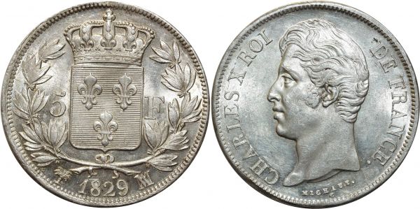 France 5 Francs Charles X 1829 MA Marseille SPLENDIDE PCGS MS62