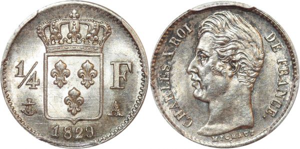 France 1/4 Franc Charles X 1829 A Paris Argent Silver PCGS MS63
