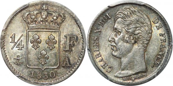 France 1/4 Franc Charles X 1830 A Paris Argent Silver PCGS MS64