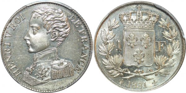 France 1 Franc Essai Henri V 1831 Argent PCGS SP64