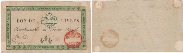 France - Armée catholique et royal de Bretagne - Assignat Bon de livres