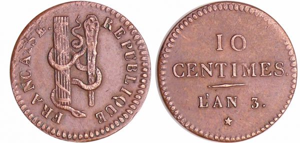 Convention (1792-1795) - 10 centime An 3 (REF: Maz.357)