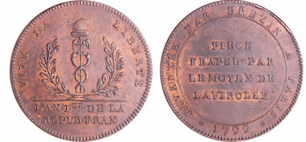 Convention (1792-1795) - Essai d'outillage par Brezin 1792, Module de la 5 sols (REF: Maz.377)