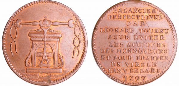 Directoire (1795-1799) - Module de 5 francs, essai de frappe au balancier par Tournu, 1797 Paris (REF: Maz.385a)