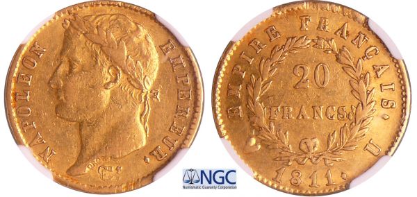 Napoléon 1er (1804-1814) - 20 francs revers empire 1811 U (Turin) NGC #2817594-001 (REF: Ga.1025-F.516)