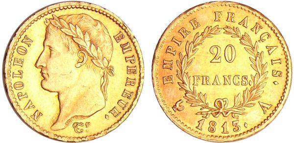 Napoléon 1er (1804-1814) - 20 francs revers empire 1813 A (Paris) (REF: Ga.1025-F.516)