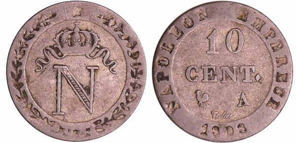 Napoléon 1er (1804-1814) - 10 centimes 1808 A (Paris) frappe médaille (REF: Ga.190-F.130)