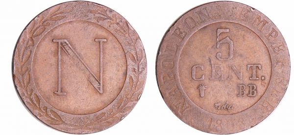 Napoléon 1er (1804-1814) - 5 centimes 1808 BB (Strasbourg) (REF: Ga.127)