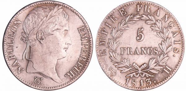 Napoléon 1er (1804-1814) - 5 francs revers empire 1813 H (La Rochelle) (REF: Ga.584-F.307)