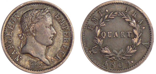 Napoléon 1er (1804-1814) - 1/4 de franc revers emp. fra 1809 A (Paris) (REF: Ga.350-F.162)