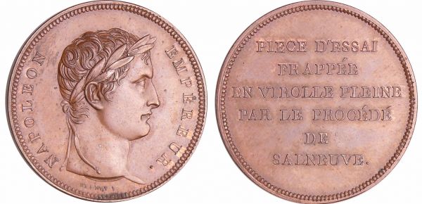 Napoléon 1er (1804-1814) - Essai d'outillage - Module de la 2 francs par Bernet et Salneuve (1808) Frappe monnaie. (REF: Maz.605)