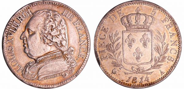 Louis XVIII (1815-1824) - 5 francs au buste habillé 1814 A (Paris) (REF: Ga.591-F.308)