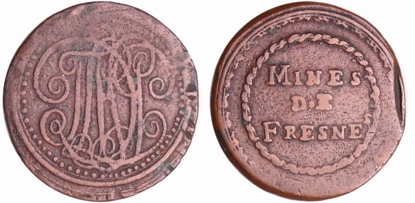 Louis XVIII - Mines de Fresnes (Valenciennes) A/ MINES DE FRESNES. R/ Monogramme. (REF: Maz.782)