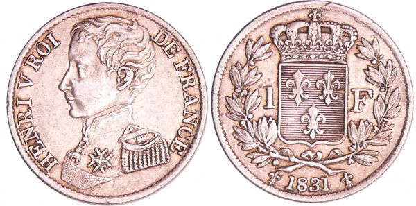 Henri V Comte de Chambord (1820-1883) - 1 franc 1831 (REF: Maz.911)