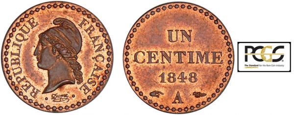 Deuxième république (1848-1852) - 1 centime Dupré 1848 A (Paris) PCGS #17292670. (REF: Ga.84-F.101)