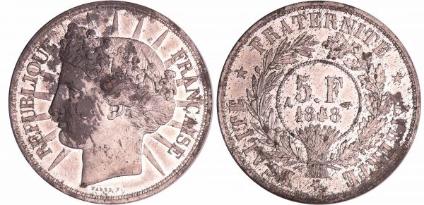 Deuxième république (1848-1852) - 5 francs concours de Barré 1848 (REF: Ga.-Maz.1266b)