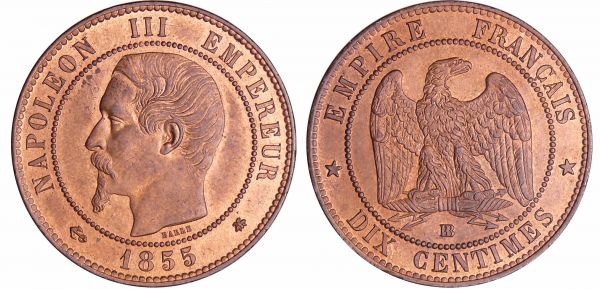 Napoléon III (1852-1870) - 10 centimes tête nue 1855 BB (Strasbourg) (REF: Ga.248-F.133)