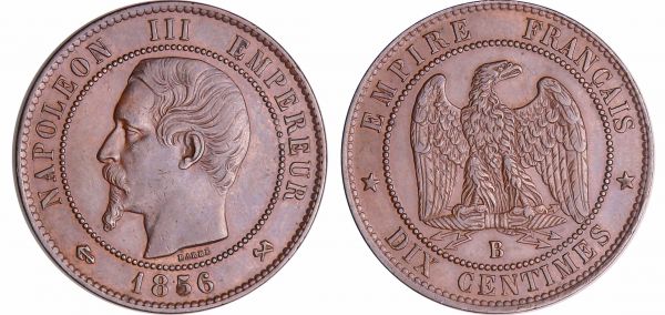 Napoléon III (1852-1870) - 10 centimes tête nue 1856 B (Rouen) (REF: Ga.248-F.133)