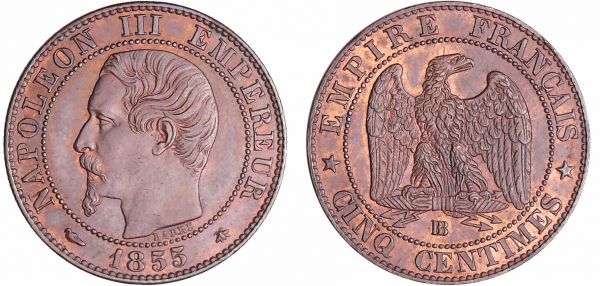 Napoléon III (1852-1870) - 5 centimes tête nue 1855 BB (Strasbourg) (REF: Ga.152-F.116)