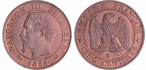 Napoléon III (1852-1870) - 5 centimes tête nue 1856 B (Rouen) (REF: Ga.152-F.116)