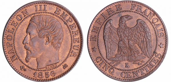 Napoléon III (1852-1870) - 5 centimes tête nue 1856 K (Bordeaux) (REF: Ga.152-F.116)